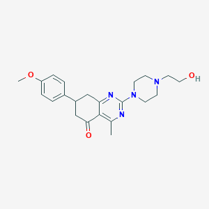 molecular formula C22H28N4O3 B4438476 2-[4-(2-hydroxyethyl)-1-piperazinyl]-7-(4-methoxyphenyl)-4-methyl-7,8-dihydro-5(6H)-quinazolinone 