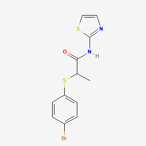 molecular formula C12H11BrN2OS2 B4438508 2-[(4-bromophenyl)thio]-N-1,3-thiazol-2-ylpropanamide 