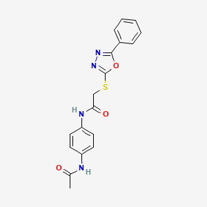 molecular formula C18H16N4O3S B4438526 N-[4-(acetylamino)phenyl]-2-[(5-phenyl-1,3,4-oxadiazol-2-yl)thio]acetamide 