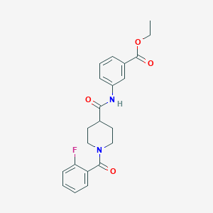 molecular formula C22H23FN2O4 B4438530 ethyl 3-({[1-(2-fluorobenzoyl)-4-piperidinyl]carbonyl}amino)benzoate 