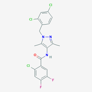 molecular formula C19H14Cl3F2N3O B443854 2-chloro-N-[1-(2,4-dichlorobenzyl)-3,5-dimethyl-1H-pyrazol-4-yl]-4,5-difluorobenzamide 