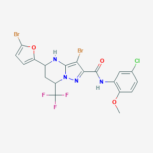 molecular formula C19H14Br2ClF3N4O3 B443855 3-bromo-5-(5-bromo-2-furyl)-N-(5-chloro-2-methoxyphenyl)-7-(trifluoromethyl)-4,5,6,7-tetrahydropyrazolo[1,5-a]pyrimidine-2-carboxamide 