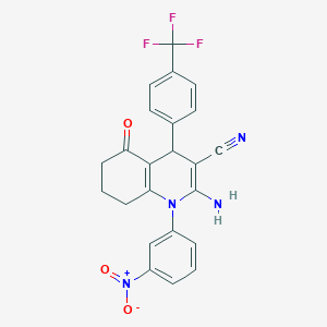 molecular formula C23H17F3N4O3 B443856 2-Amino-1-(3-nitrophenyl)-5-oxo-4-[4-(trifluoromethyl)phenyl]-1,4,5,6,7,8-hexahydroquinoline-3-carbonitrile 