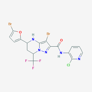 molecular formula C17H11Br2ClF3N5O2 B443864 3-bromo-5-(5-bromofuran-2-yl)-N-(2-chloropyridin-3-yl)-7-(trifluoromethyl)-4,5,6,7-tetrahydropyrazolo[1,5-a]pyrimidine-2-carboxamide 
