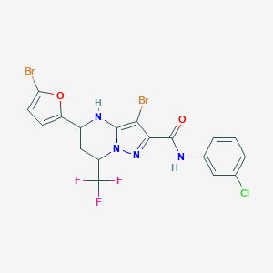 molecular formula C18H12Br2ClF3N4O2 B443868 3-bromo-5-(5-bromo-2-furyl)-N-(3-chlorophenyl)-7-(trifluoromethyl)-4,5,6,7-tetrahydropyrazolo[1,5-a]pyrimidine-2-carboxamide 