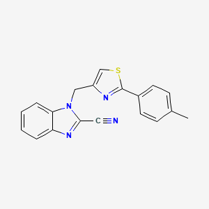 molecular formula C19H14N4S B4438696 1-{[2-(4-methylphenyl)-1,3-thiazol-4-yl]methyl}-1H-benzimidazole-2-carbonitrile 