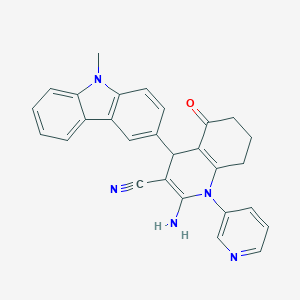 molecular formula C28H23N5O B443872 2-amino-4-(9-methyl-9H-carbazol-3-yl)-5-oxo-1-(3-pyridinyl)-1,4,5,6,7,8-hexahydro-3-quinolinecarbonitrile 