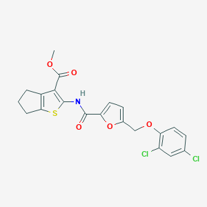 molecular formula C21H17Cl2NO5S B443874 methyl 2-({5-[(2,4-dichlorophenoxy)methyl]-2-furoyl}amino)-5,6-dihydro-4H-cyclopenta[b]thiophene-3-carboxylate 