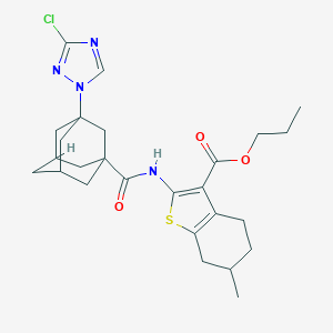 molecular formula C26H33ClN4O3S B443878 propyl 2-({[3-(3-chloro-1H-1,2,4-triazol-1-yl)-1-adamantyl]carbonyl}amino)-6-methyl-4,5,6,7-tetrahydro-1-benzothiophene-3-carboxylate 