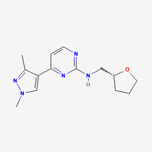 molecular formula C14H19N5O B4438793 4-(1,3-dimethyl-1H-pyrazol-4-yl)-N-[(2R)-tetrahydrofuran-2-ylmethyl]pyrimidin-2-amine 