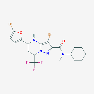 molecular formula C19H21Br2F3N4O2 B443882 3-bromo-5-(5-bromofuran-2-yl)-N-cyclohexyl-N-methyl-7-(trifluoromethyl)-4,5,6,7-tetrahydropyrazolo[1,5-a]pyrimidine-2-carboxamide 