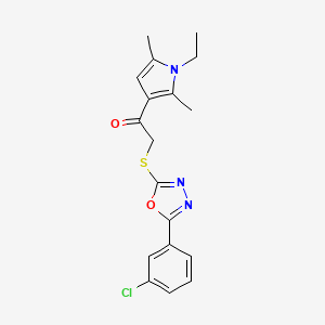 molecular formula C18H18ClN3O2S B4438829 2-{[5-(3-chlorophenyl)-1,3,4-oxadiazol-2-yl]thio}-1-(1-ethyl-2,5-dimethyl-1H-pyrrol-3-yl)ethanone 