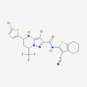 molecular formula C21H16Br2F3N5OS2 B443893 3-bromo-5-(5-bromo-2-thienyl)-N-(3-cyano-4,5,6,7-tetrahydro-1-benzothien-2-yl)-7-(trifluoromethyl)-4,5,6,7-tetrahydropyrazolo[1,5-a]pyrimidine-2-carboxamide 