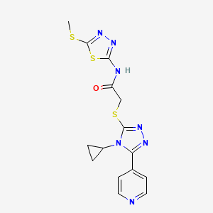 molecular formula C15H15N7OS3 B4438995 2-{[4-cyclopropyl-5-(4-pyridinyl)-4H-1,2,4-triazol-3-yl]thio}-N-[5-(methylthio)-1,3,4-thiadiazol-2-yl]acetamide CAS No. 948289-58-5