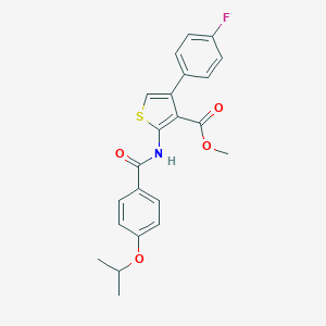 molecular formula C22H20FNO4S B443901 Methyl 4-(4-fluorophenyl)-2-[(4-isopropoxybenzoyl)amino]-3-thiophenecarboxylate 