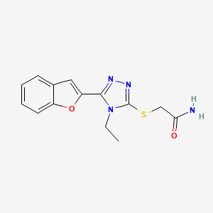 molecular formula C14H14N4O2S B4439031 2-{[5-(1-benzofuran-2-yl)-4-ethyl-4H-1,2,4-triazol-3-yl]thio}acetamide 