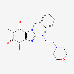 molecular formula C20H26N6O3 B4439140 7-benzyl-1,3-dimethyl-8-{[2-(4-morpholinyl)ethyl]amino}-3,7-dihydro-1H-purine-2,6-dione 