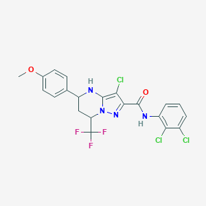molecular formula C21H16Cl3F3N4O2 B443915 3-chloro-N-(2,3-dichlorophenyl)-5-(4-methoxyphenyl)-7-(trifluoromethyl)-4,5,6,7-tetrahydropyrazolo[1,5-a]pyrimidine-2-carboxamide 
