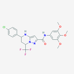 molecular formula C23H22ClF3N4O4 B443919 5-(4-chlorophenyl)-7-(trifluoromethyl)-N-(3,4,5-trimethoxyphenyl)-4,5,6,7-tetrahydropyrazolo[1,5-a]pyrimidine-2-carboxamide 