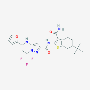 molecular formula C25H28F3N5O3S B443926 N-(6-tert-butyl-3-carbamoyl-4,5,6,7-tetrahydro-1-benzothiophen-2-yl)-5-(furan-2-yl)-7-(trifluoromethyl)-4,5,6,7-tetrahydropyrazolo[1,5-a]pyrimidine-2-carboxamide 