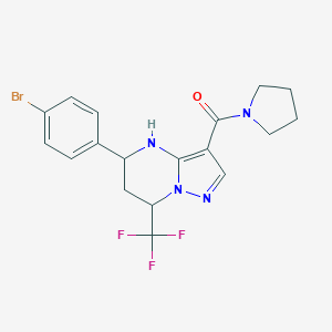 molecular formula C18H18BrF3N4O B443927 5-(4-Bromophenyl)-3-(1-pyrrolidinylcarbonyl)-7-(trifluoromethyl)-4,5,6,7-tetrahydropyrazolo[1,5-a]pyrimidine 