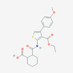 molecular formula C22H25NO6S B443928 2-{[3-(Ethoxycarbonyl)-4-(4-methoxyphenyl)thiophen-2-yl]carbamoyl}cyclohexanecarboxylic acid 