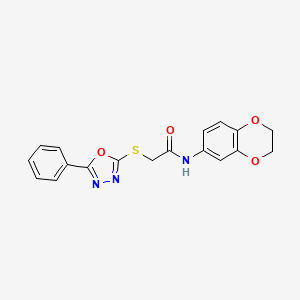 molecular formula C18H15N3O4S B4439316 N-(2,3-dihydro-1,4-benzodioxin-6-yl)-2-[(5-phenyl-1,3,4-oxadiazol-2-yl)thio]acetamide 