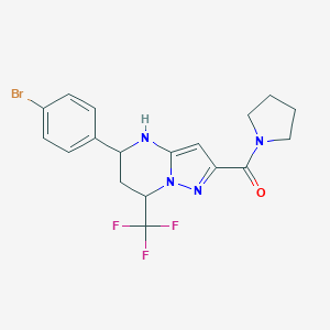 molecular formula C18H18BrF3N4O B443933 5-(4-Bromophenyl)-2-(1-pyrrolidinylcarbonyl)-7-(trifluoromethyl)-4,5,6,7-tetrahydropyrazolo[1,5-a]pyrimidine 