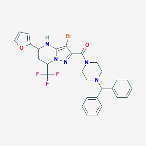 molecular formula C29H27BrF3N5O2 B443935 2-[(4-Benzhydryl-1-piperazinyl)carbonyl]-3-bromo-5-(2-furyl)-7-(trifluoromethyl)-4,5,6,7-tetrahydropyrazolo[1,5-a]pyrimidine 