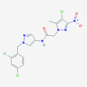 molecular formula C16H13Cl3N6O3 B443938 2-(4-chloro-5-methyl-3-nitro-1H-pyrazol-1-yl)-N-[1-(2,4-dichlorobenzyl)-1H-pyrazol-4-yl]acetamide 