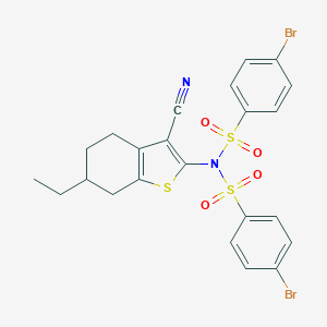 molecular formula C23H20Br2N2O4S3 B443948 4-bromo-N-[(4-bromophenyl)sulfonyl]-N-(3-cyano-6-ethyl-4,5,6,7-tetrahydro-1-benzothien-2-yl)benzenesulfonamide 