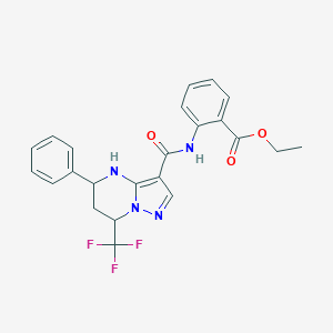 molecular formula C23H21F3N4O3 B443950 Ethyl2-({[5-phenyl-7-(trifluoromethyl)-4,5,6,7-tetrahydropyrazolo[1,5-a]pyrimidin-3-yl]carbonyl}amino)benzoate 