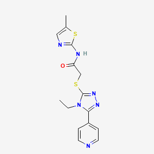 molecular formula C15H16N6OS2 B4439501 2-{[4-ethyl-5-(4-pyridinyl)-4H-1,2,4-triazol-3-yl]thio}-N-(5-methyl-1,3-thiazol-2-yl)acetamide 