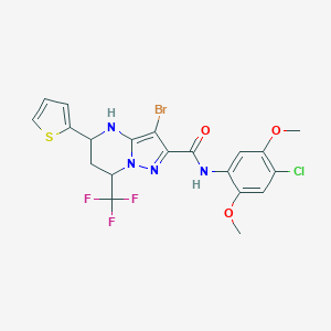 molecular formula C20H17BrClF3N4O3S B443956 3-Bromo-N-(4-chloro-2,5-dimethoxyphenyl)-5-thiophen-2-yl-7-(trifluoromethyl)-4,5,6,7-tetrahydropyrazolo[1,5-a]pyrimidine-2-carboxamide CAS No. 6071-21-2