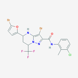 molecular formula C19H14Br2ClF3N4O2 B443958 3-bromo-5-(5-bromofuran-2-yl)-N-(3-chloro-2-methylphenyl)-7-(trifluoromethyl)-4,5,6,7-tetrahydropyrazolo[1,5-a]pyrimidine-2-carboxamide 