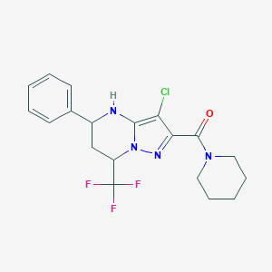 molecular formula C19H20ClF3N4O B443965 3-Chloro-5-phenyl-2-(1-piperidinylcarbonyl)-7-(trifluoromethyl)-4,5,6,7-tetrahydropyrazolo[1,5-a]pyrimidine 