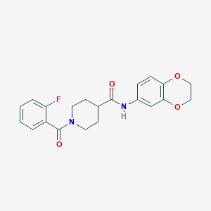 molecular formula C21H21FN2O4 B4439674 N-(2,3-dihydro-1,4-benzodioxin-6-yl)-1-(2-fluorobenzoyl)-4-piperidinecarboxamide 