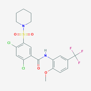 molecular formula C20H19Cl2F3N2O4S B443968 2,4-dichloro-N-[2-methoxy-5-(trifluoromethyl)phenyl]-5-(1-piperidinylsulfonyl)benzamide 