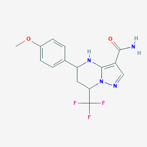 molecular formula C15H15F3N4O2 B443970 5-(4-Methoxyphenyl)-7-(trifluoromethyl)-4,5,6,7-tetrahydropyrazolo[1,5-a]pyrimidine-3-carboxamide 