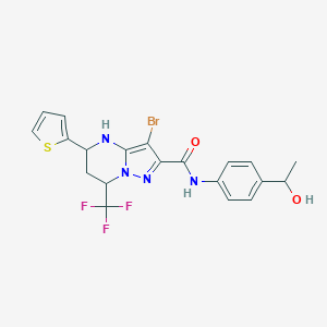 molecular formula C20H18BrF3N4O2S B443975 3-bromo-N-[4-(1-hydroxyethyl)phenyl]-5-(2-thienyl)-7-(trifluoromethyl)-4,5,6,7-tetrahydropyrazolo[1,5-a]pyrimidine-2-carboxamide 