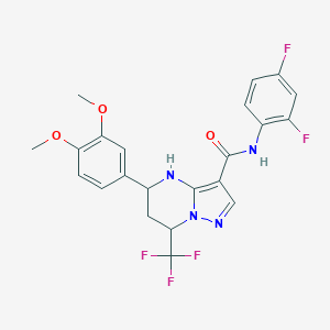 molecular formula C22H19F5N4O3 B443976 N-(2,4-difluorophenyl)-5-(3,4-dimethoxyphenyl)-7-(trifluoromethyl)-4,5,6,7-tetrahydropyrazolo[1,5-a]pyrimidine-3-carboxamide 
