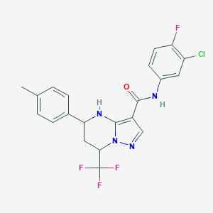 molecular formula C21H17ClF4N4O B443992 N-(3-chloro-4-fluorophenyl)-5-(4-methylphenyl)-7-(trifluoromethyl)-4,5,6,7-tetrahydropyrazolo[1,5-a]pyrimidine-3-carboxamide 