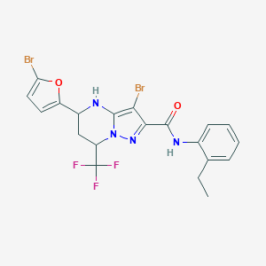 molecular formula C20H17Br2F3N4O2 B444006 3-bromo-5-(5-bromo-2-furyl)-N-(2-ethylphenyl)-7-(trifluoromethyl)-4,5,6,7-tetrahydropyrazolo[1,5-a]pyrimidine-2-carboxamide 