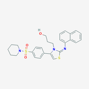 molecular formula C27H29N3O3S2 B444013 3-(2-(1-naphthylimino)-4-[4-(1-piperidinylsulfonyl)phenyl]-1,3-thiazol-3(2H)-yl)-1-propanol 