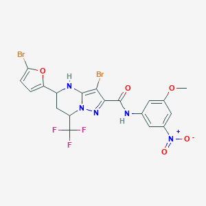 molecular formula C19H14Br2F3N5O5 B444037 3-bromo-5-(5-bromo-2-furyl)-N-{3-nitro-5-methoxyphenyl}-7-(trifluoromethyl)-4,5,6,7-tetrahydropyrazolo[1,5-a]pyrimidine-2-carboxamide 