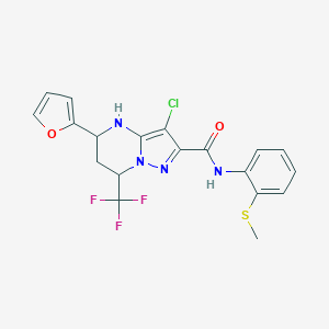 molecular formula C19H16ClF3N4O2S B444042 3-chloro-5-(2-furyl)-N-[2-(methylsulfanyl)phenyl]-7-(trifluoromethyl)-4,5,6,7-tetrahydropyrazolo[1,5-a]pyrimidine-2-carboxamide 