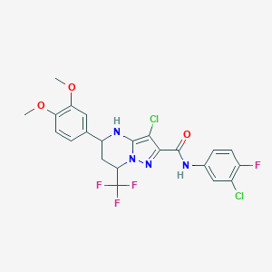 molecular formula C22H18Cl2F4N4O3 B444051 3-chloro-N-(3-chloro-4-fluorophenyl)-5-(3,4-dimethoxyphenyl)-7-(trifluoromethyl)-4,5,6,7-tetrahydropyrazolo[1,5-a]pyrimidine-2-carboxamide 