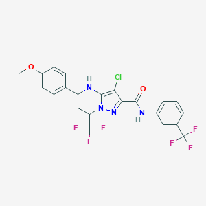molecular formula C22H17ClF6N4O2 B444070 3-chloro-5-(4-methoxyphenyl)-7-(trifluoromethyl)-N-[3-(trifluoromethyl)phenyl]-4,5,6,7-tetrahydropyrazolo[1,5-a]pyrimidine-2-carboxamide 