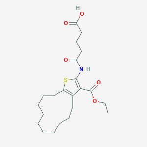 molecular formula C22H33NO5S B444071 5-{[3-(Ethoxycarbonyl)-4,5,6,7,8,9,10,11,12,13-decahydrocyclododeca[b]thiophen-2-yl]amino}-5-oxopentanoic acid 