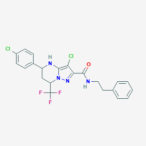 molecular formula C22H19Cl2F3N4O B444077 3-chloro-5-(4-chlorophenyl)-N-(2-phenylethyl)-7-(trifluoromethyl)-4,5,6,7-tetrahydropyrazolo[1,5-a]pyrimidine-2-carboxamide 